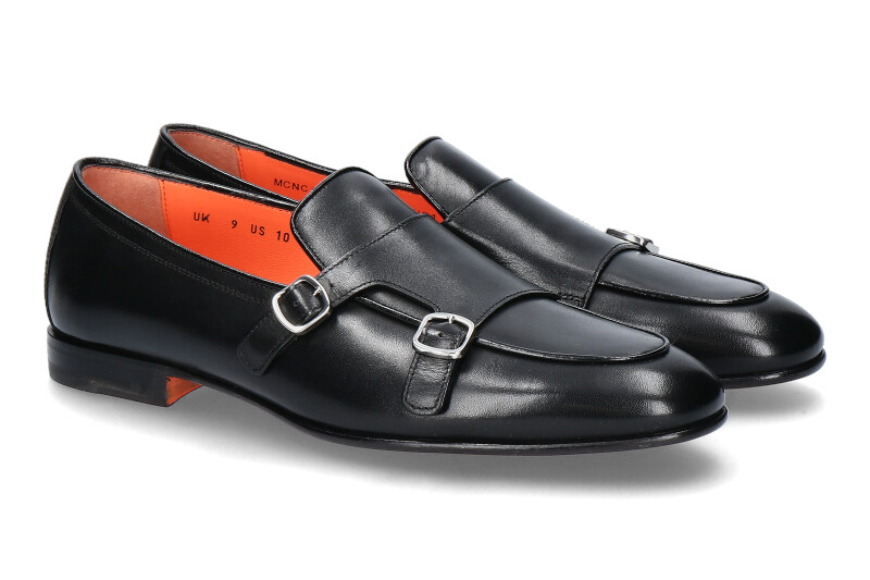 Santoni Herren- Loafer DOUBLE BUCKLE- black/ schwarz