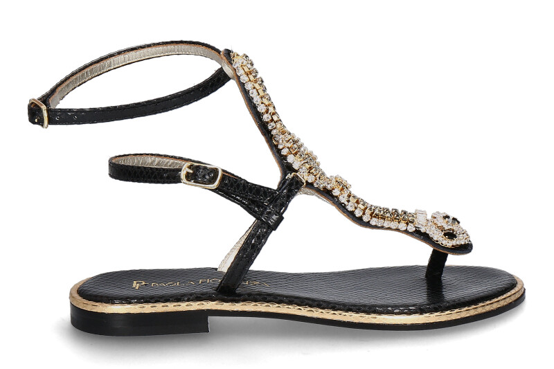 Paola Fiorenza Sandale COBRA LAMINATO NERO- snake pietre black gold