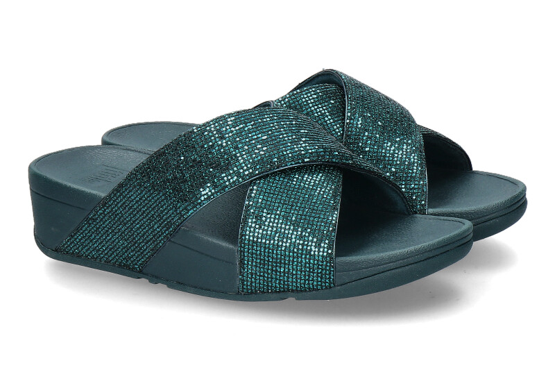 Fitflop Pantolette LULU GLITTERBALL CROSS- metallic deep teal
