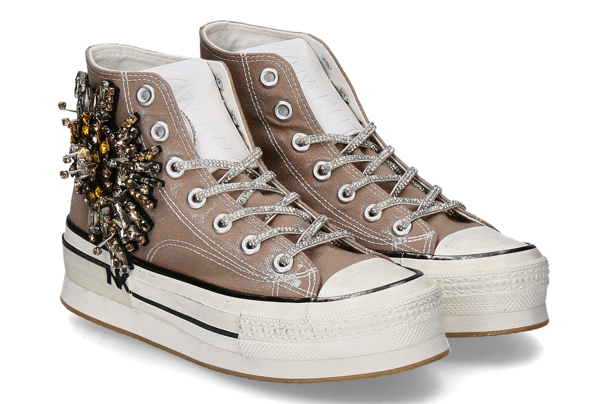 Nan-Ku Couture Damen- High Top Sneaker ESA31- taupe/ beige