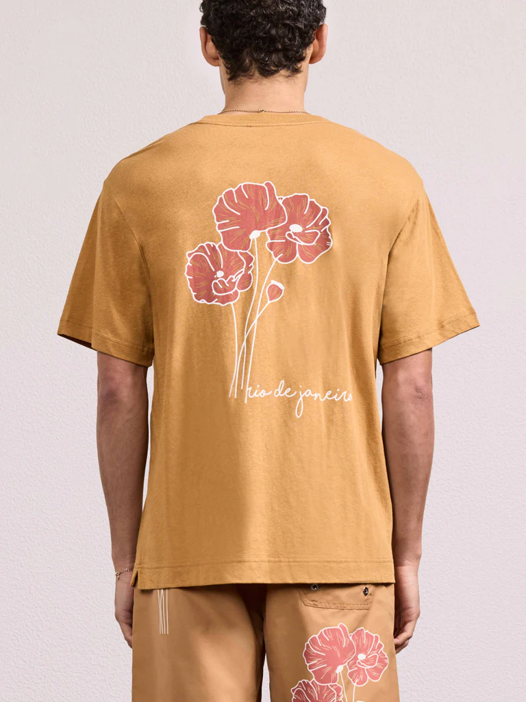 Frescobol Carioca Herren- T-Shirt DINIS FLORAL PRINTED- almond