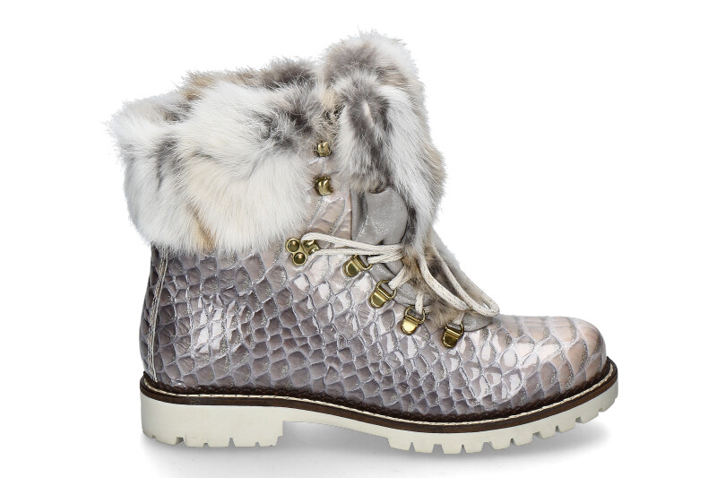 New Italia Shoes Stiefelette KANNINCHENFELL GRAU GLITTER (41)