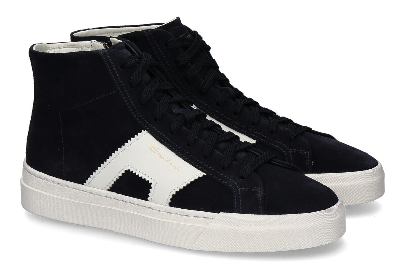 Santoni Herren- Mid- Cut Sneaker DOUBLE BUCKLE- weiss/ dunkelblau