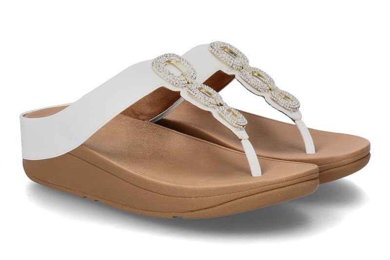 Fitflop Zehentrenner HX2 FINO CRYSTAL-CHAIN LEATHER TOE-POST- urban wihte/weiss