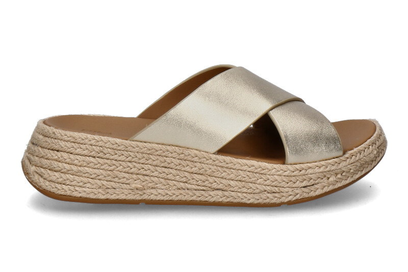 Fitflop Pantolette F-MODE ESPADRILLE LEATHER FLATFORM CROSS SLIDES- platino/gold
