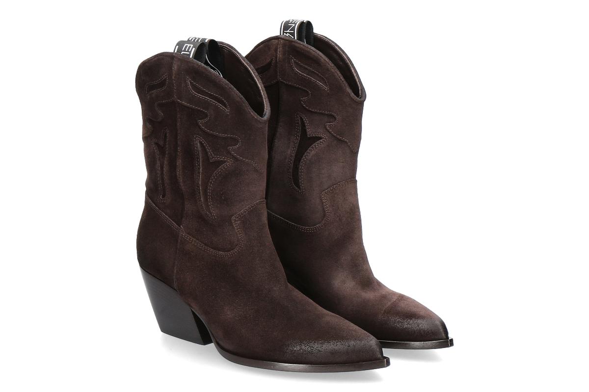 Elena Iachi Damen Western Stiefelette STRATEGIA - Velour Ebano / dunkelbraun