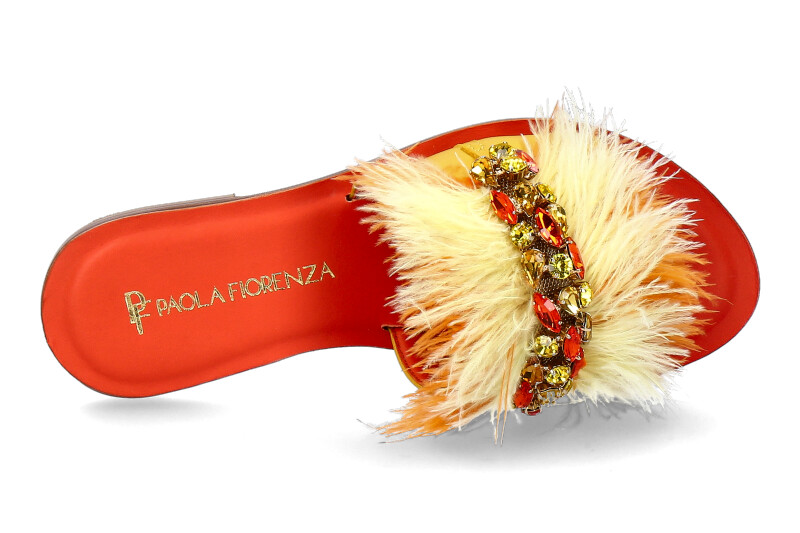 Paola Fiorenza Pantolette PIUMA ARANCIO GIALLA- pelle gialla gold