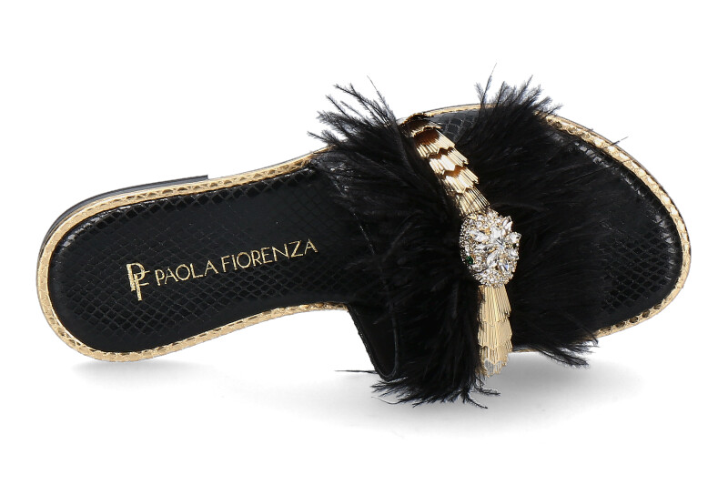 Paola Fiorenza Pantolette COBRA PITONE- piume nero snake
