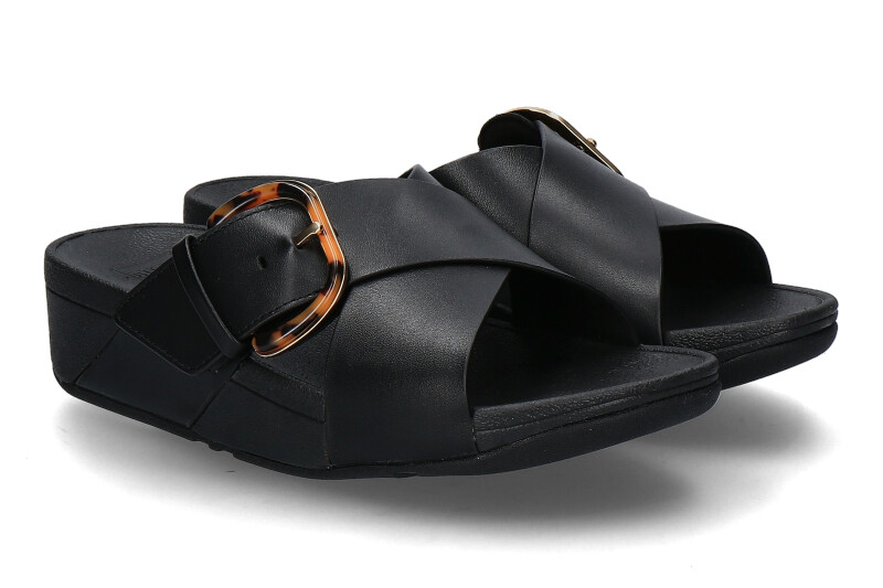 Fitflop Pantolette LULU RESIN-BUCKLE LEATHER CROSS all black/schwarz