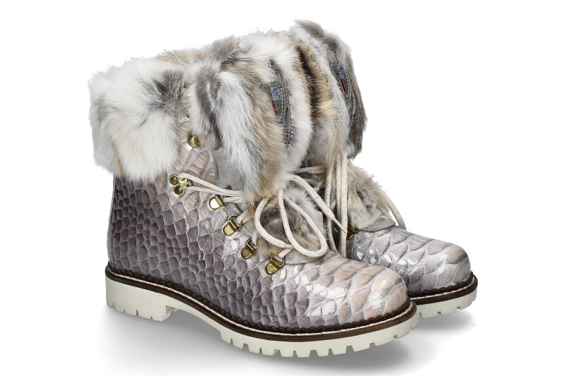 New Italia Shoes Stiefelette KANNINCHENFELL GRAU GLITTER (41)