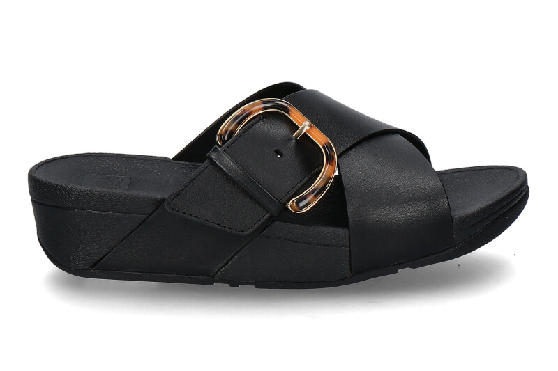 Fitflop Pantolette LULU RESIN-BUCKLE LEATHER CROSS all black/schwarz