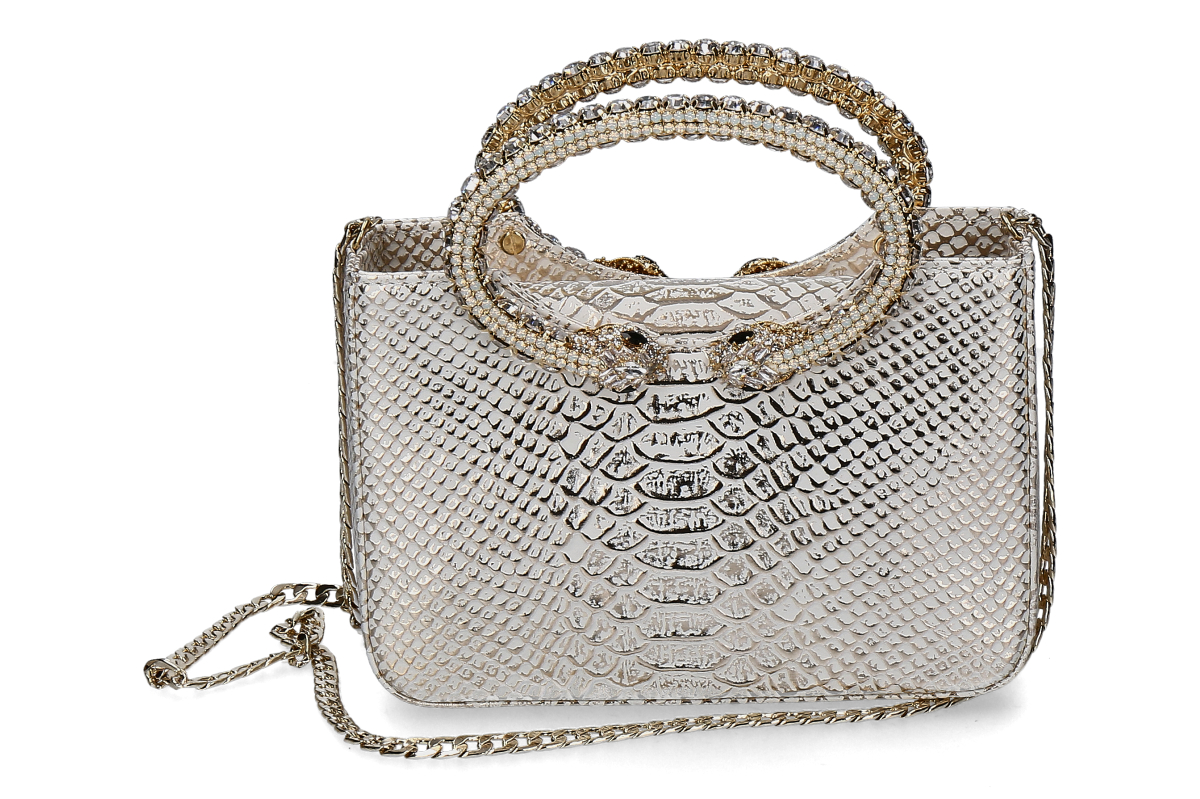 Paola Fiorenza Handtasche SNAKE CRISTALLI- weiß/ gold