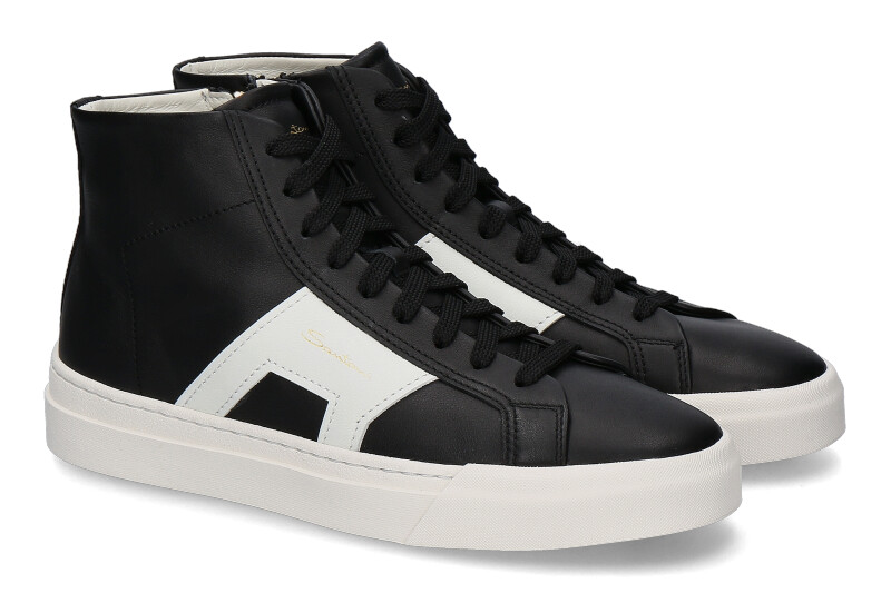 Santoni Herren- Mid- Cut Sneaker DOUBLE BUCKLE- weiss/ schwarz