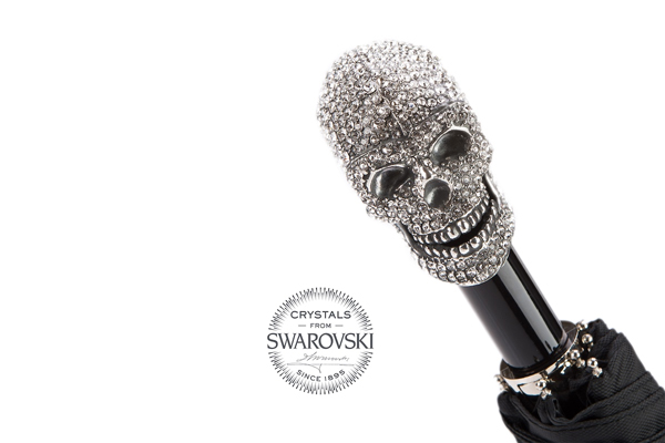 Pasotti Regenschirm OXFORD TOTENKOPF SWAROVSKI- silber