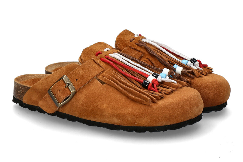 Lagoa Damen-Pantolette DANDARA FRANGE SUEDE- setter/cognacbraun