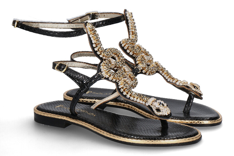 Paola Fiorenza Sandale COBRA LAMINATO NERO- snake pietre black gold