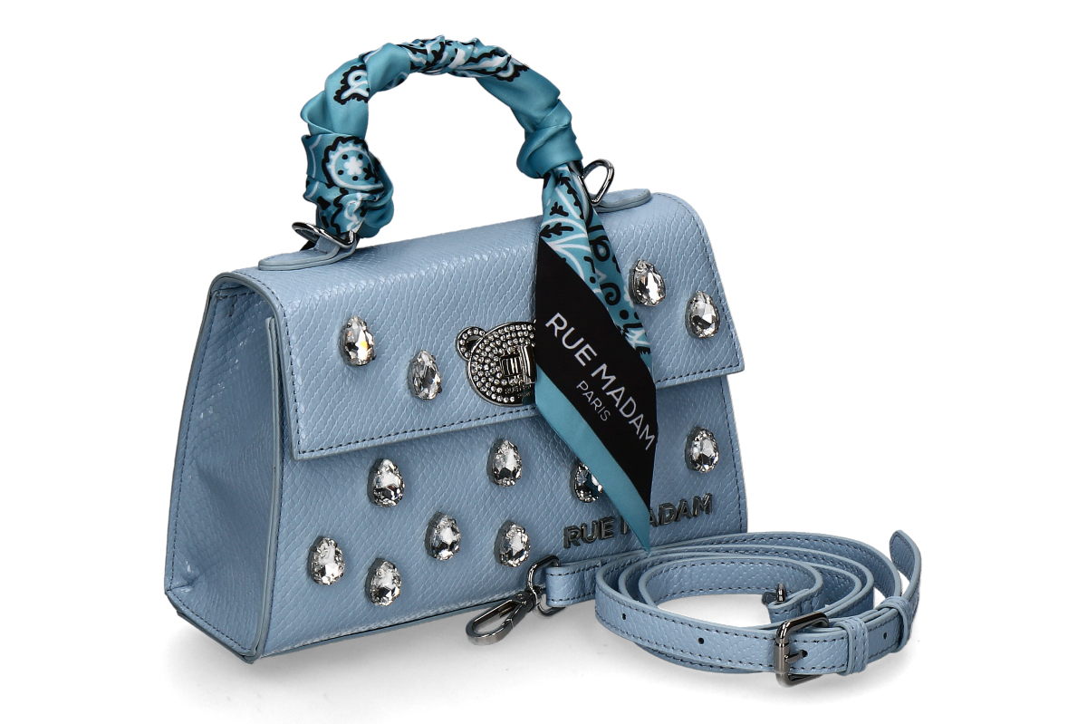 Rue Madam Handtasche MINI TEDDY STRASS- snake light blue/ hellblau