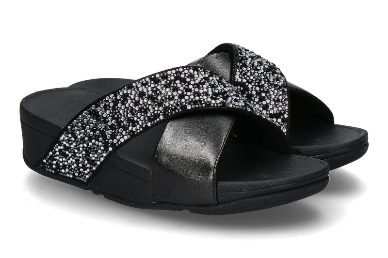 Fitflop Pantolette LULU CRYSTAL-MIX METALLIC CROSS- all black/schwarz