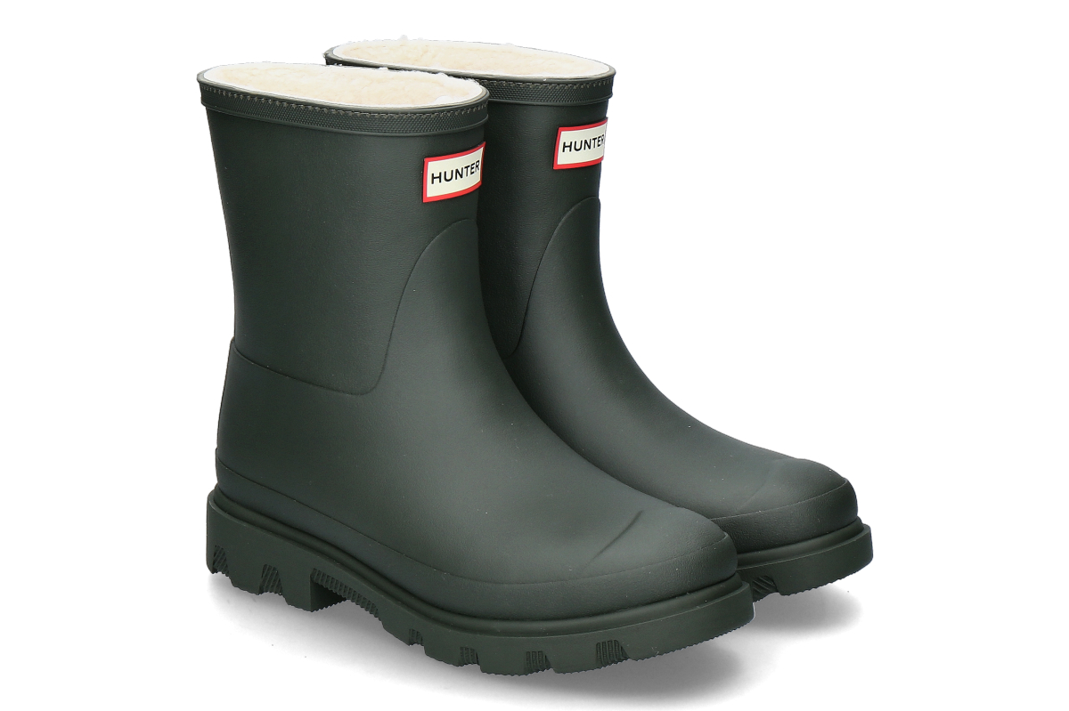 Hunter Regenstiefel gefüttert DOWNPOUR SHORT- dark olive/ olivgrün