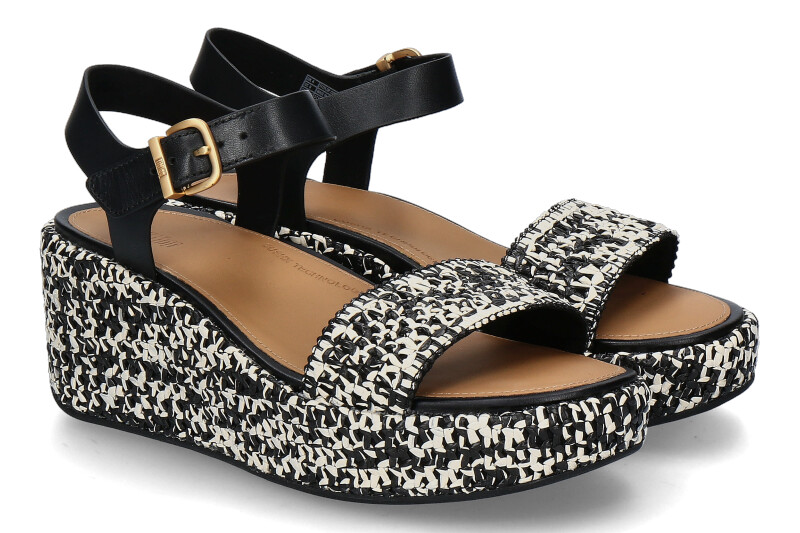Fitflop Keilsandale RAFFIA LEATHER- schwarz/ivory mix