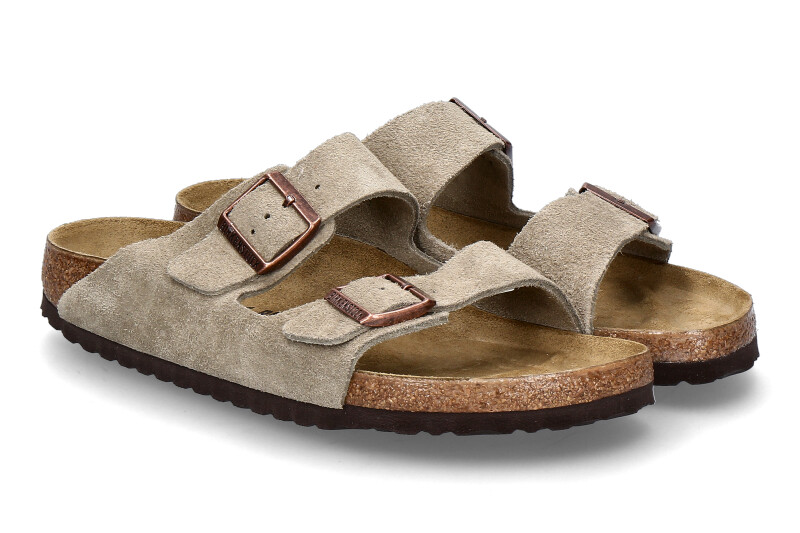 Birkenstock Herren- Pantolette ARIZONA BS SCHMALE WEITE VELOURSLEDER- taupe
