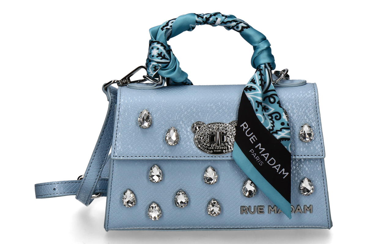 Rue Madam Handtasche MINI TEDDY STRASS- snake light blue/ hellblau