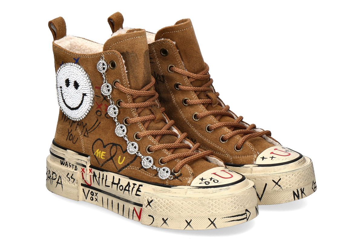Nan-Ku Couture High Top Sneaker gefüttert SKATER SMILEY - camel/hellbraun