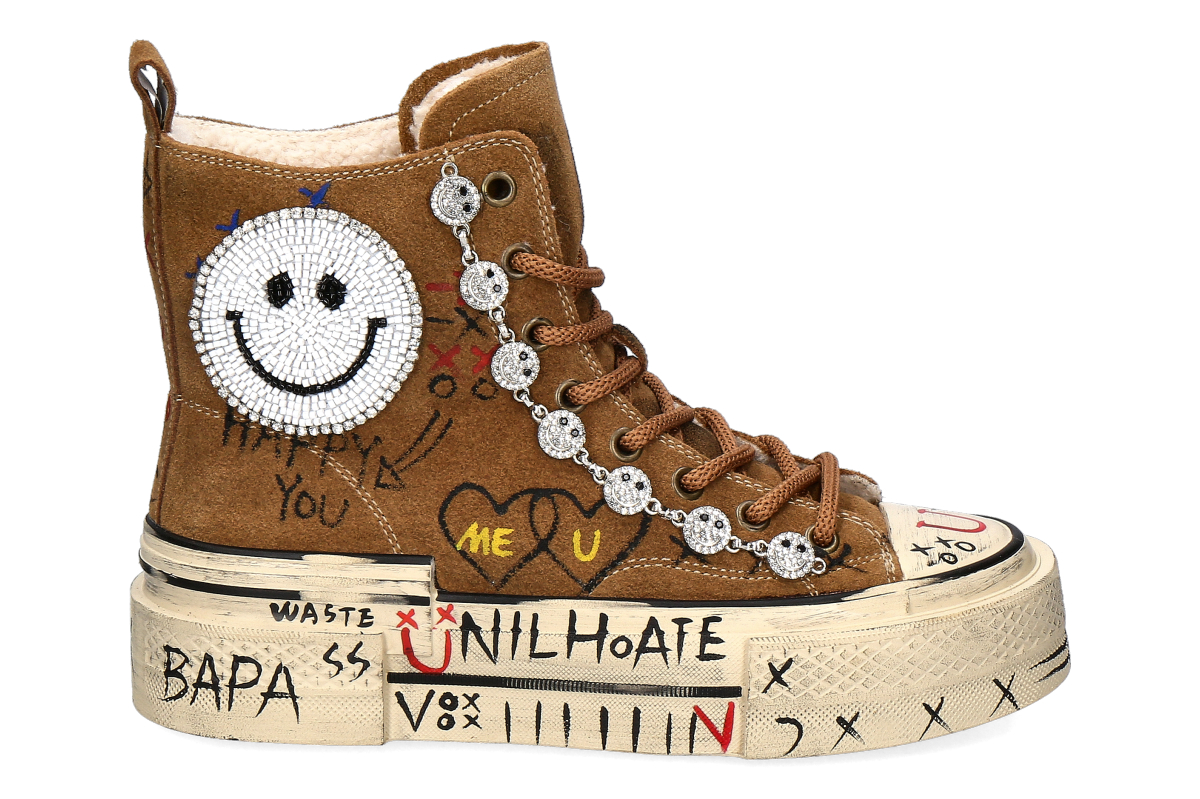 Nan-Ku Couture High Top Sneaker gefüttert SKATER SMILEY - camel/hellbraun
