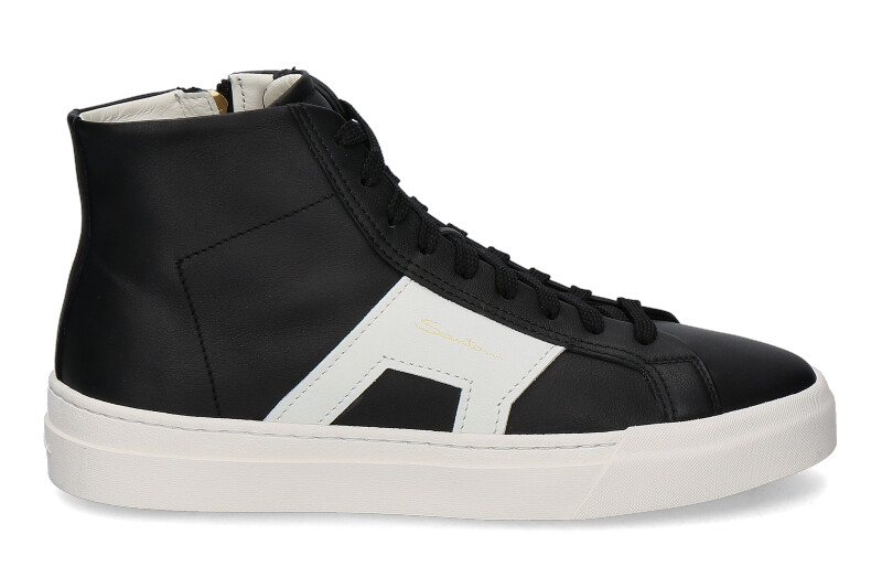 Santoni Herren- Mid- Cut Sneaker DOUBLE BUCKLE- weiss/ schwarz