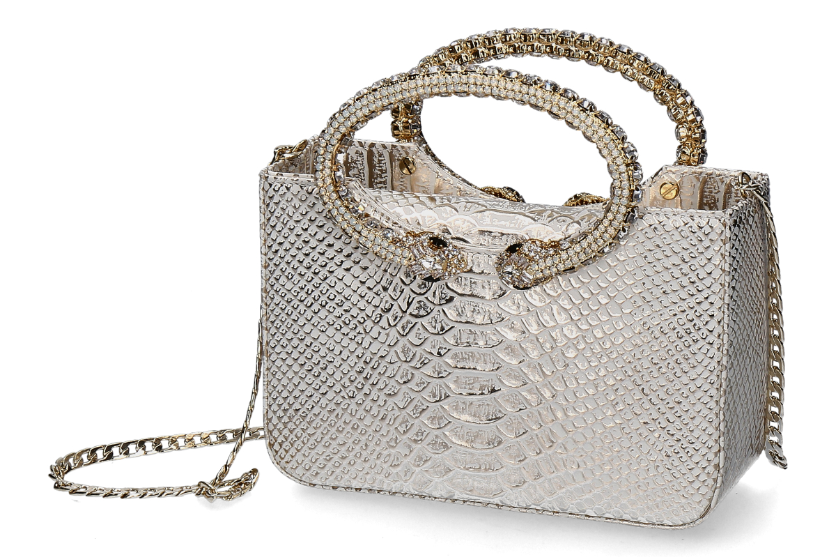 Paola Fiorenza Handtasche SNAKE CRISTALLI- weiß/ gold
