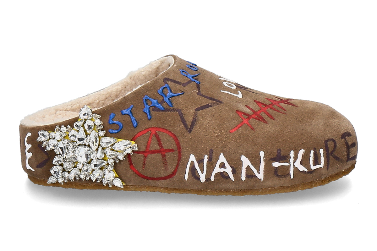 Nan-Ku Couture Pantolette gefüttert EFS08 - taupe/khaki/grün