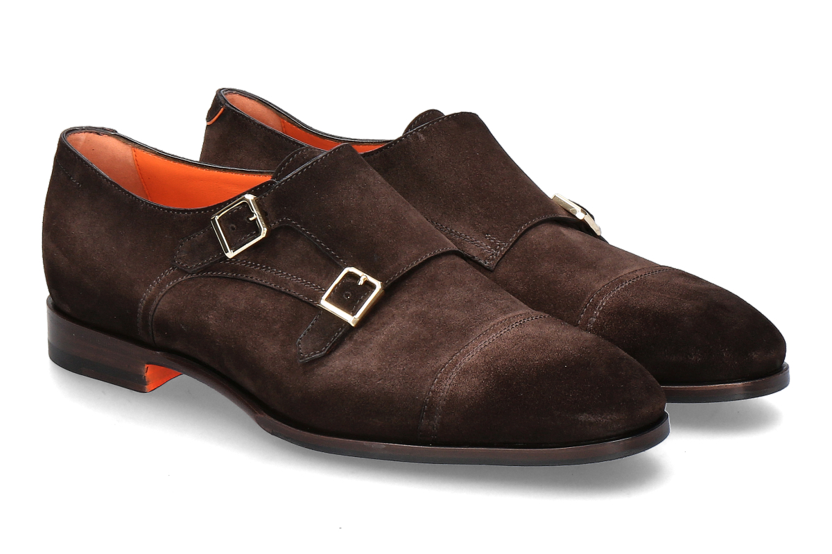 Santoni Herren- Doppelmonk AXEL SUEDE- dark brown/ dunkelbraun