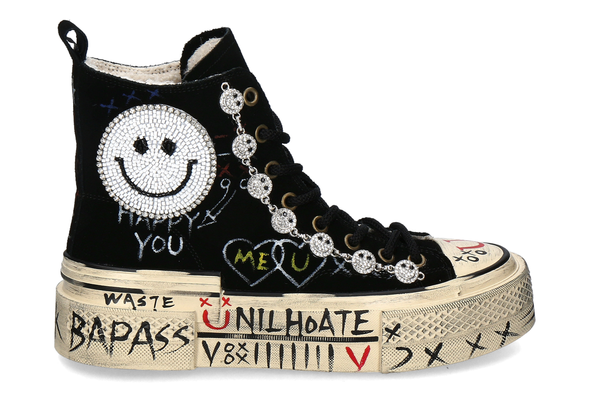 Nan-Ku Couture High Top Sneaker gefüttert SKATER SMILEY - black/schwarz