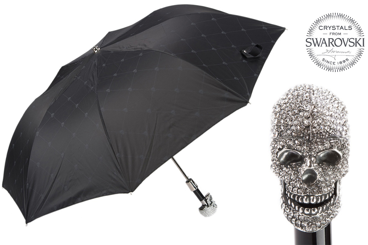 Pasotti Regenschirm OXFORD TOTENKOPF SWAROVSKI- silber
