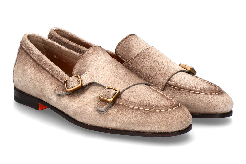 Santoni Herren- Monk CARLOS VELOURS- beige/ braun