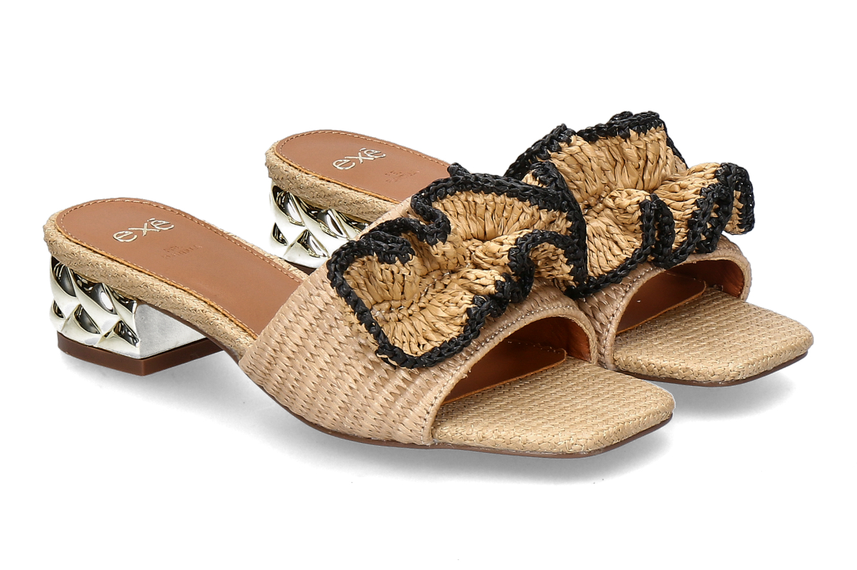 Exé Pantolette KATY-467- raffia beige/ braun