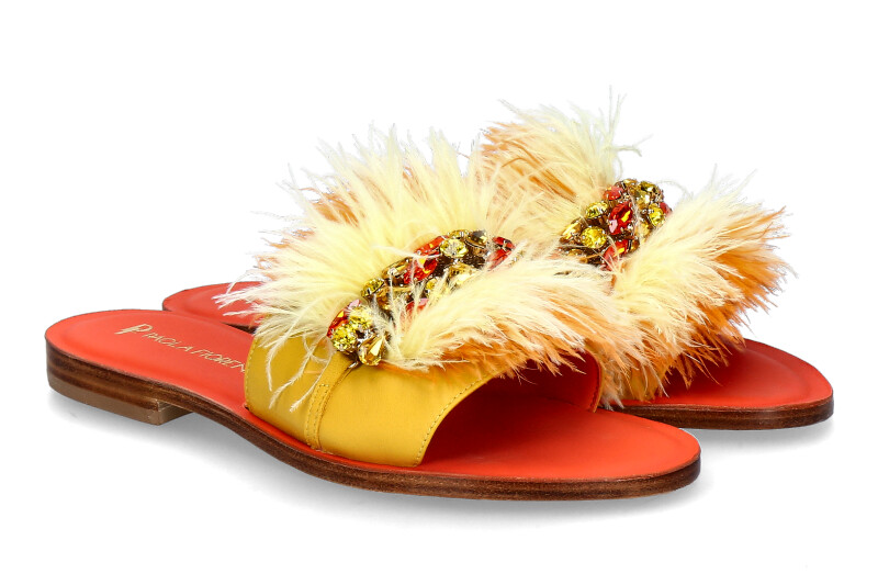 Paola Fiorenza Pantolette PIUMA ARANCIO GIALLA- pelle gialla gold