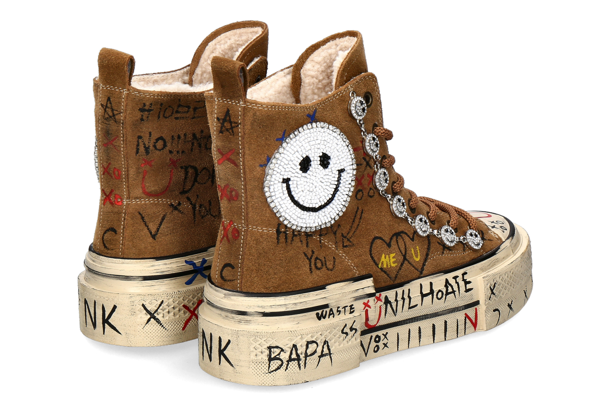 Nan-Ku Couture High Top Sneaker gefüttert SKATER SMILEY - camel_236300031_2