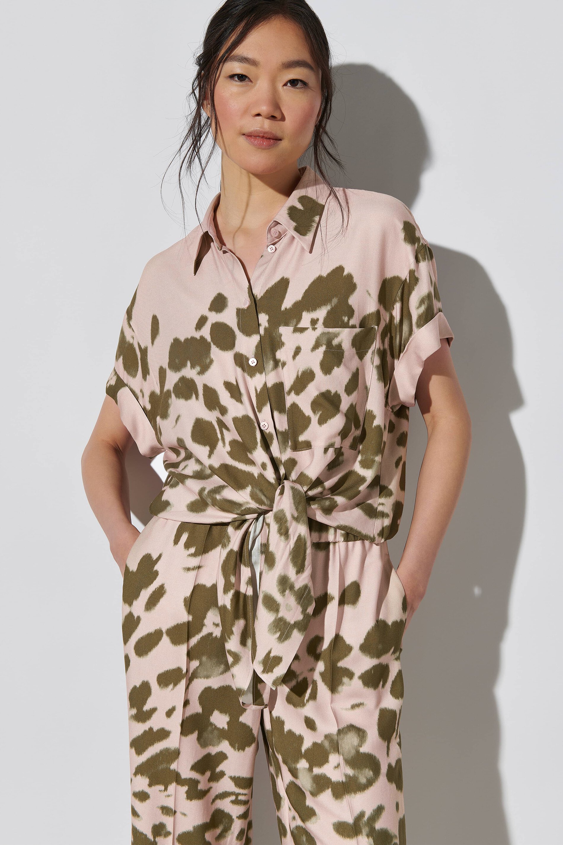 Luisa Cerano Bluse ANIMAL-FLOWER PRINT - dusty blush/khaki/multi