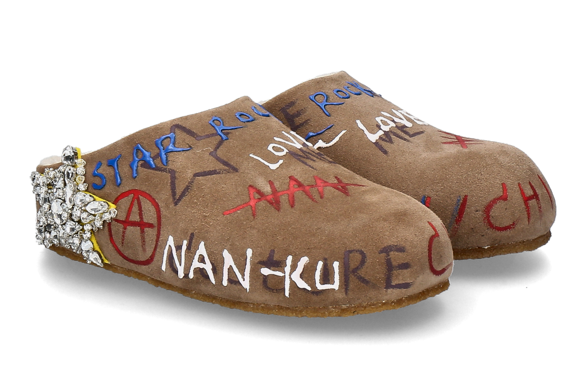 Nan-Ku Couture Pantolette gefüttert EFS08 - taupe/khaki/grün