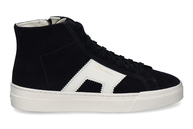 Santoni Herren- Mid- Cut Sneaker DOUBLE BUCKLE- weiss/ dunkelblau