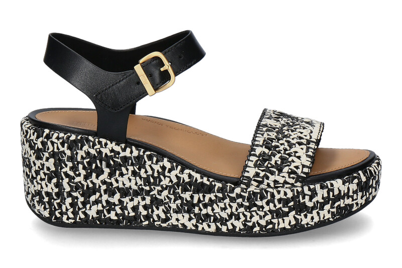 Fitflop Keilsandale RAFFIA LEATHER- schwarz/ivory mix
