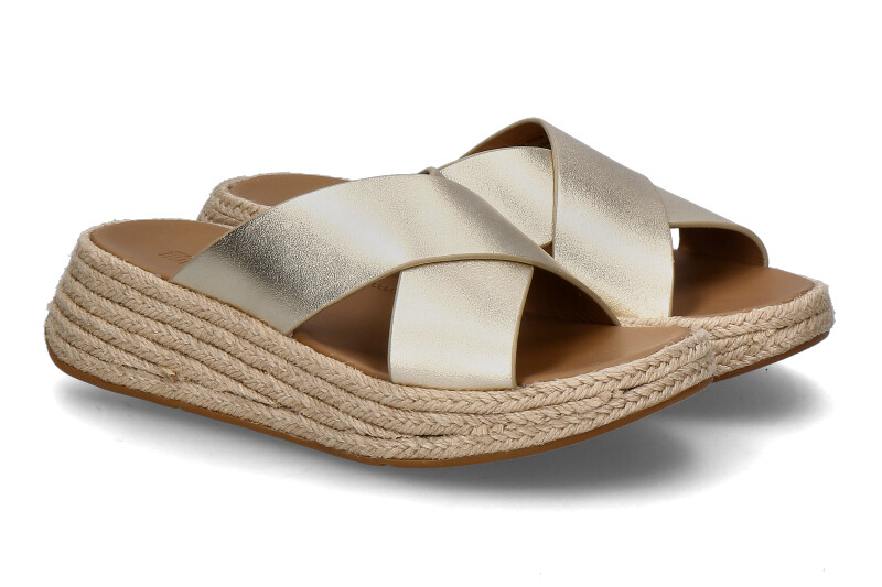 Fitflop Pantolette F-MODE ESPADRILLE LEATHER FLATFORM CROSS SLIDES- platino/gold